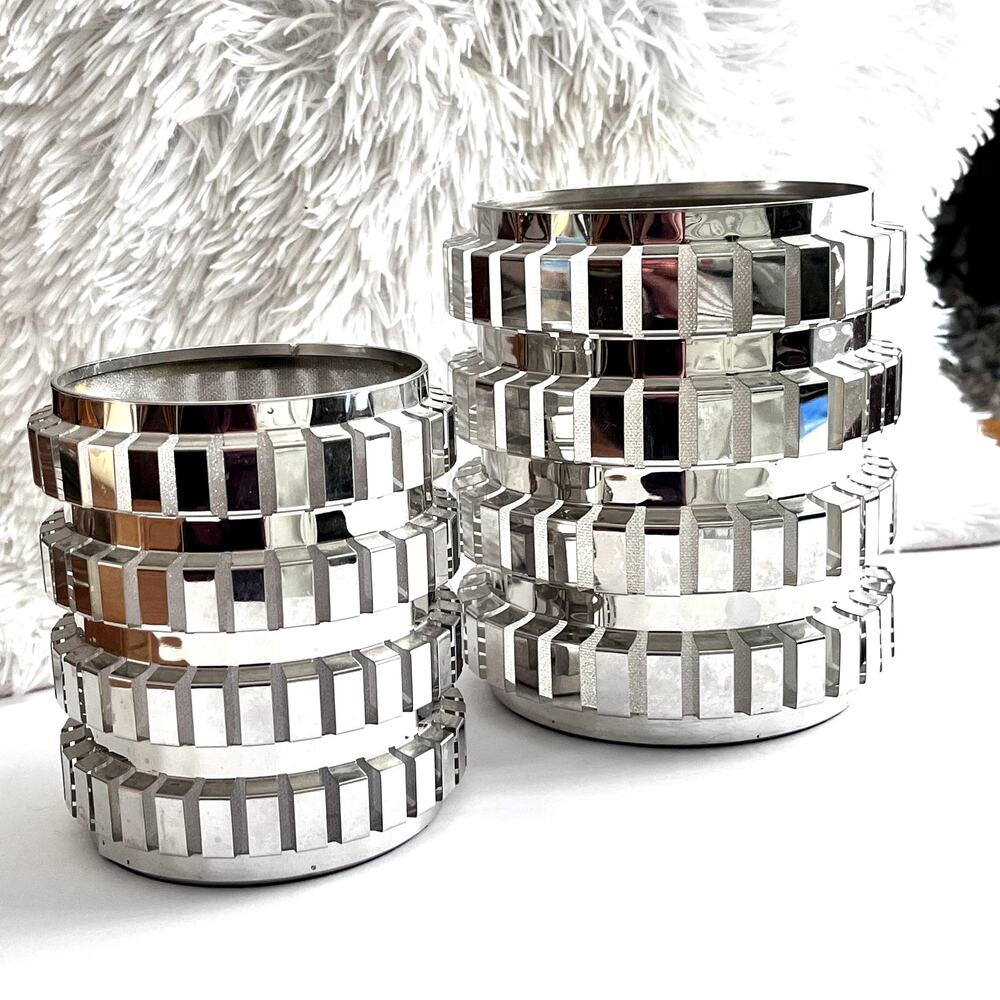 Set of 2 PartyLite Enchanted Linear Candle Holders Silver / Chrome Y2K Vintage